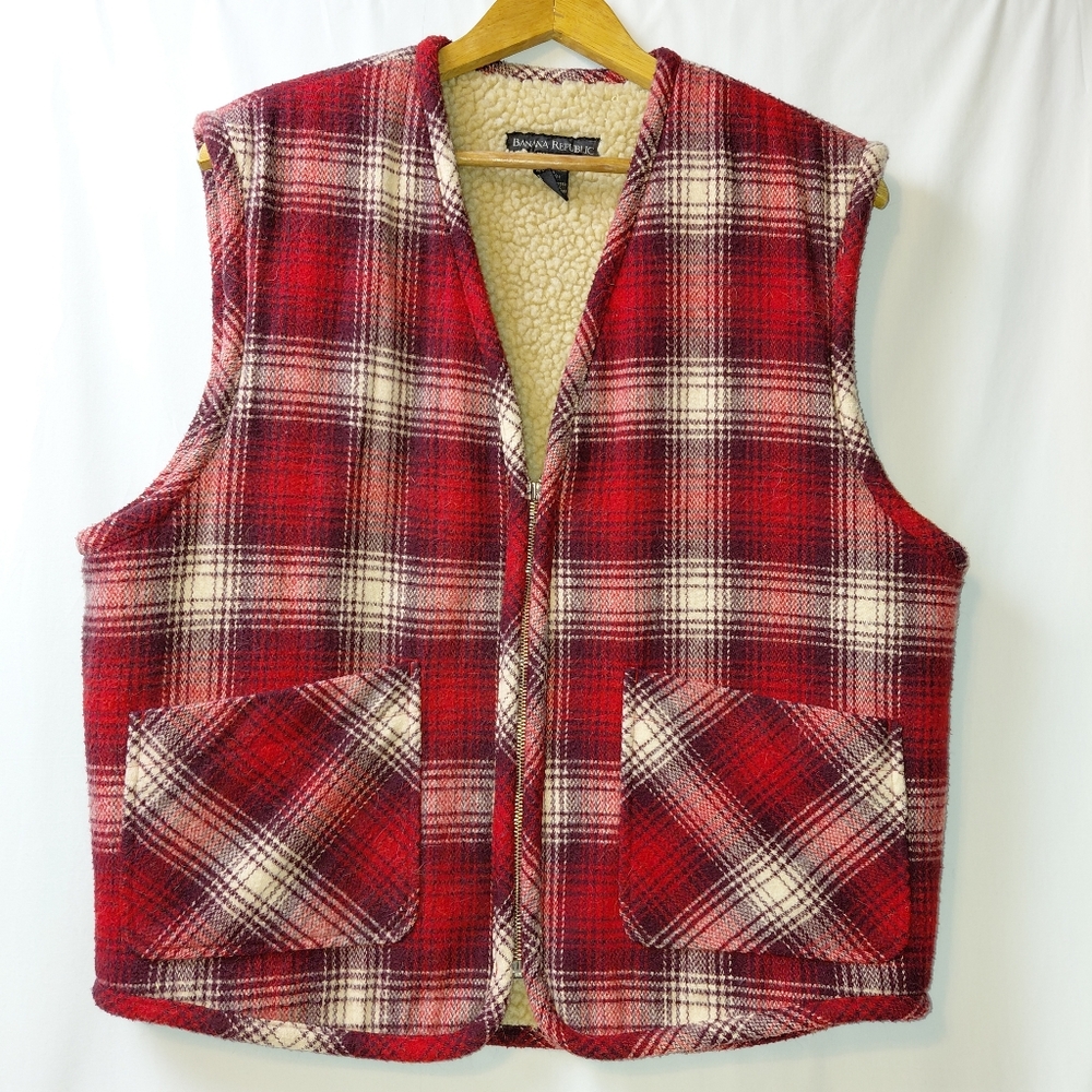 Banana Republic Wool Blend Sherpa Lined Workwear Vest‎ Men's Size Medium Red